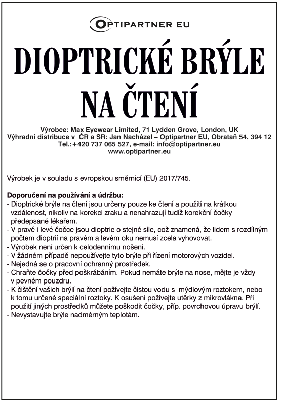 Nacházel - dioptrické brýle na čtení